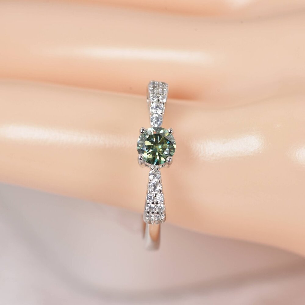 Certified Green Moissanite .50 ct Ribbon Style Engagement Ring 925